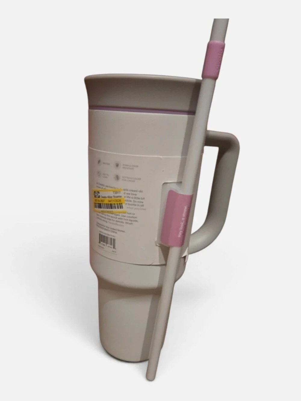 40 Oz Owala With  White Travel Tumbler with Pink Accents and Straw